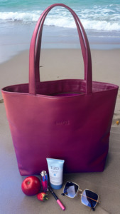 leather tote bag - cerise