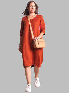 Siblings Juliette V Neck Dress: linen rust Vneck dress - juliette