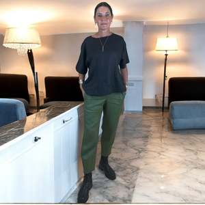 Siblings Sarah Linen Pants: linen barrell leg pants-olive-sarah