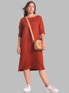 Sale: linen rust boat neck dress -juliette