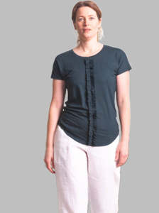 tee with frill - jade green - viscose knit - hannah