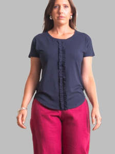 Sale: tee with frill - navy - viscose knit - hannah