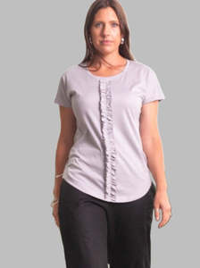 tee with frill - silver - silk cotton knit - hannah