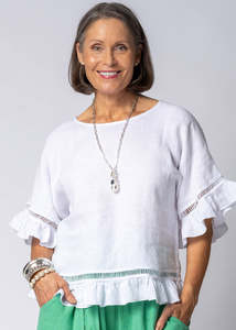 Tops: linen top with trim - white
