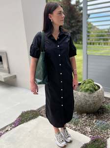 Dresses: organic cotton shirt dress black - mila