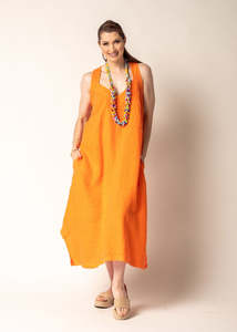 linen dress - dahlia - sunset orange