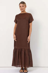 linen frill hem dress - chocolate - rio