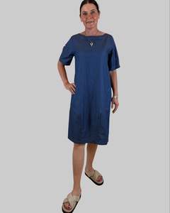 Dresses: chambray denim - boat neck - bridget