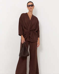 Tops: linen cotton top - chocolate - lucian