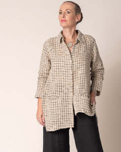 Tops: linen cotton shacket - latte - lucienne