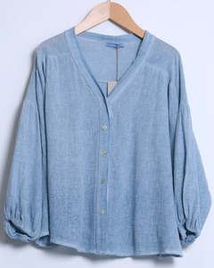Tops: linen blend swing blouse - jean blue