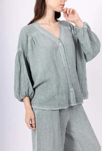 linen blend swing blouse - green