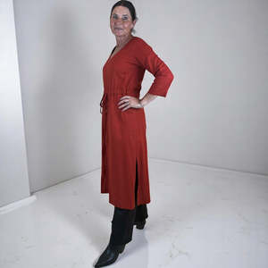 Dresses: viscose linen dress - rust - tokyo