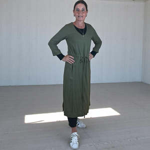 Dresses: viscose linen dress - khaki - tokyo
