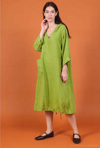 Dresses: linen hooded tunic dress - chartreuse