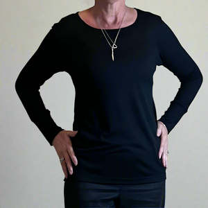 merino knit top - black - long sleeve with double cuff