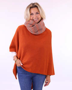 cashmere blend poncho - brick orange