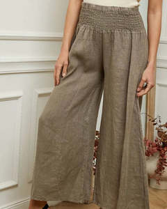 C L Pants: linen pants - lea luc - taupe