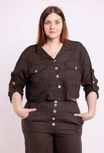 Jackets: linen jean jacket - chocolate