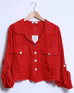 Jackets: linen jean jacket - rouge