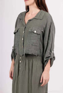 Jackets: linen jean jacket - khaki