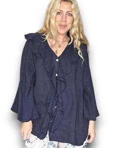 Tops: blouse - navy linen - helga may