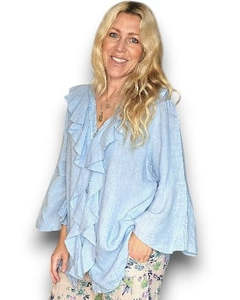 Tops: blouse - light blue linen - helga may