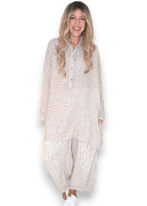 Tops: shirt - oversized - linen - biege - helga may
