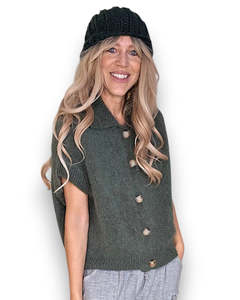 Knitwear: mohair blend collar vest - moss - helga may