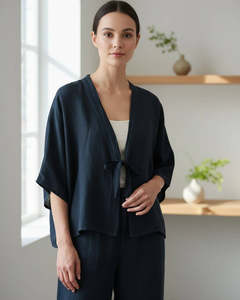 linen tie-front jacket - navy - shyloh