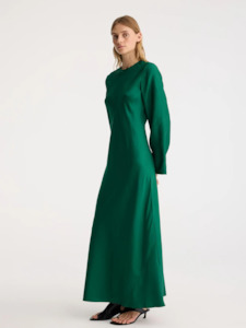 Dresses Skirts: Minimal wide sleeved silk dress in Emerald