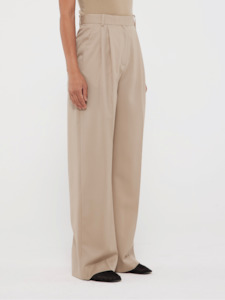 Pants Shorts: Wide Leg Pleated Trousers in Beige
