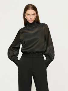 Tees Tops: Larissa Embroidery Shirt in Black