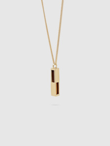 Accessories Jewellery: Cube Pendant Necklace in Gold Tiger Eye