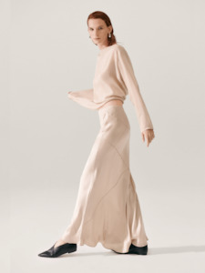 Silk Laundry: Splice Long Bias Cut Skirt in Hazelnut