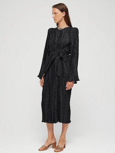 Sale: Pleated Wrap Dress in Noir