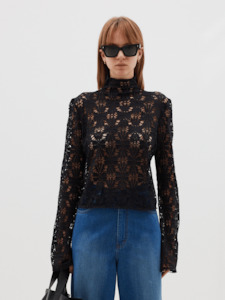 Long Sleeve Lace Top in Black