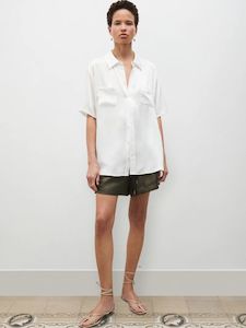 Tees Tops: PRE-ORDER Short Sleeve Boyfriend Shirt in White