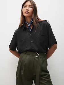 PRE-ORDER Short Sleeve Boyfriend Shirt in Black