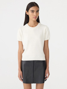 Cotton Linen Slim Short Sleeve Knit in White