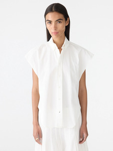Tees Tops: Crushed Cotton Sleeveless Shirt in Natural white