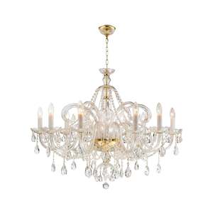 Bohemian Prague 10 Arm Crystal Chandelier - Brass Fixtures