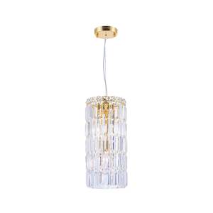 Modular Cylinder Crystal Pendant - Round - Height 43cm - Gold Fixtures