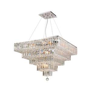 Modular 5 Tier Crystal Pendant 66cm - Square - Chrome Fixtures