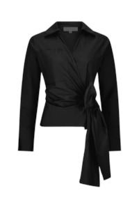 Tilda Cotton Poplin Wrap Shirt Black