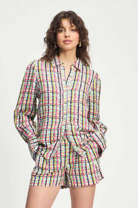 Brushwork Check Linen Blouse