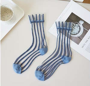 Sheer Mesh Stripe Sock Denim OS