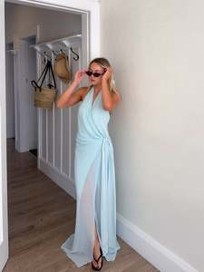 Midi Dresses: Bec & Bridge Soneva Wrap Dress - Arctic Blue