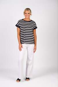 Vassalli: Vassalli Striped Drop Sleeve Top With Stepped Hem / 4363S (2 Colours)