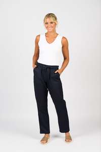 Vassalli: Vassalli Slim Leg  Ankle Grazer Elastic Waist Linen Pant / 5016